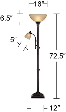 Regency Hill Garver 72 1/2" Tall Bronze Side Light Torchiere Floor Lamp | Traditional 2-Light Adjustable Gooseneck Arm 5 Oiled Rubbed Amber Glass Shades for Living Room Reading House Bedroom Home