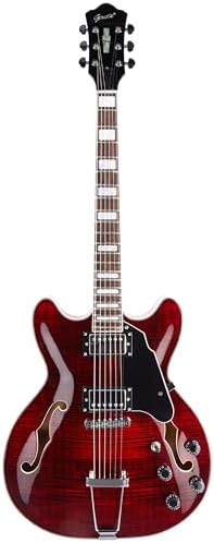 GROTE Jazz Electric Guitar Semi-Hollow Body Trapeze Tailpiece Bridge Guitar Gig Bag (RED)