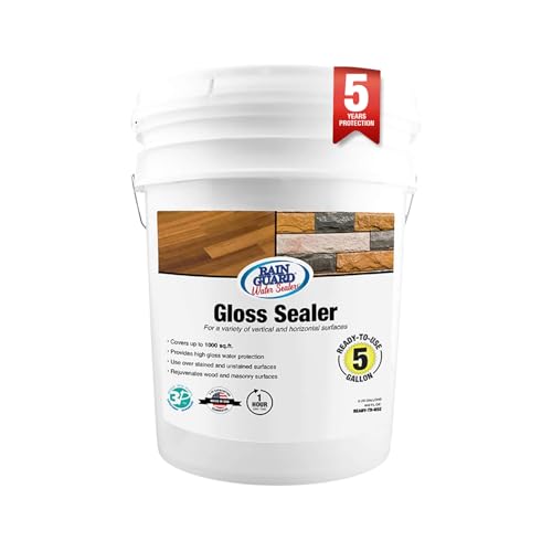 Rainguard Clear Gloss Sealer, Wet Look Water Based Silicone Acrylic Waterproofer for Concrete, Wood, Brick, Stone & Masonry Surfaces, Ready to Use, 1 Gallon | Water Based Silicone Acrylic For Wood, Brick, Stone & Masonry Surfaces, Ready To Use For Pavers…