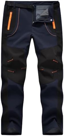 TBMPOY Men's Snow Ski Hiking Pants Waterproof Winter Fleece Lined Pants Camping Skiing Ice Fishing Pants with Belt