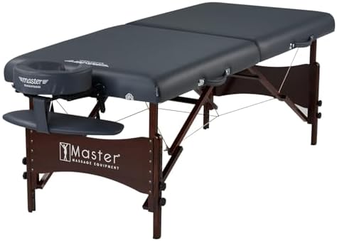 Master Massage Newport Portable Massage Table Package with Denser 2.5" Cushion, Walnut Stained Hardwood, Steel Support Cables, Pillows & Accessories, Royal Blue, 30"