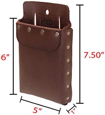 Hide & Drink, Riveted Squared Tool Pouch for Waist Belt, Heavy Duty Case, Rustic Tool Organizer, Full Grain Leather, Handmade, Bourbon Brown