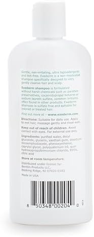 Exederm shampoo for Sensitive Scalp Eczema & Seborrheic Dermatitis 8oz | Extra gentle eczema shampoo for highly sensitive itchy allergic scalp