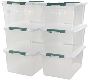 20 Quart Clear Plastic Bin with Lid, Latching Storage Box, 6 Packs