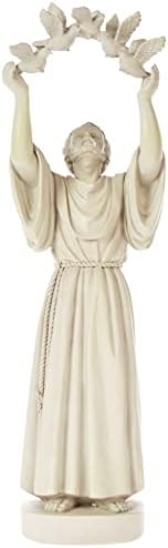 Design Toscano Francis of Assisi Blessing Religious Garden Decor Statue with Bird Bath Feeder, 19 inches Tall, Cast Stone Resin, Gray Stone Finish