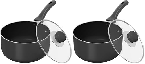 Utopia Kitchen Saucepan 2 QT Detachable Handle with Lid Grey Black | Glass Lid, Multipurpose Use, Home Kitchen and Restaurant, Nonstick Coating, Durable