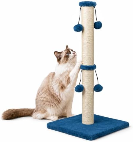 Dimaka 29'' Cat Scratching Post, Natural Sisal Rope Scratcher Post, Kitten Claw Scratch with 4 DanglingToy Balls for Large Cats (Grey)
