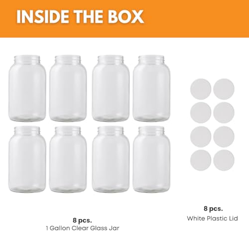 4-Pack 1 Gallon Glass Jar with Lid | Wide Mouth Food Storage Canisters | Heavy-duty Glass Jars with Airtight Lid for kombucha, pickling, canning, fermentation, cider, wine and bulk pantry storage