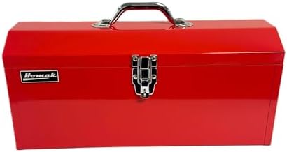 Homak Tool Box, 16" Portable Steel Small Tool Box with Metal Latch Closure & Plastic Handle, Multi-Purpose Heavy Duty Toolbox, Red