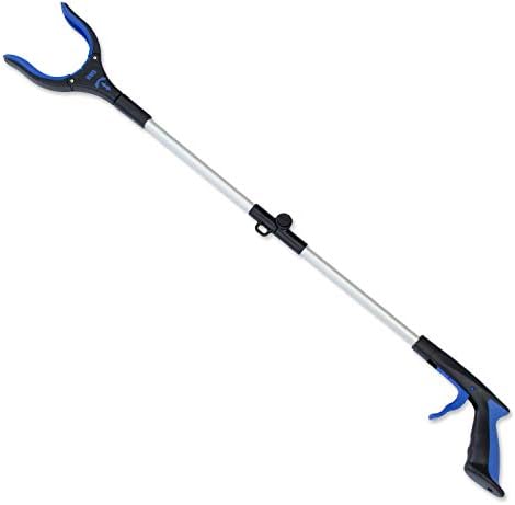 RMS 34 Inch Extra Long Reacher Grabber - Foldable with Rotating Jaw (Blue)