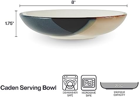 Mikasa Gourmet Basics Caden 16-Piece Stoneware Dinnerware Set, Service for 4, White Glossy Center with Black and Tan Two-Tone Reactive Glaze, Dishwasher and Microwave Safe