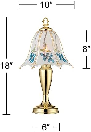 Polished Brass Flower Petal 15" Small Table Lamp Gold Touch 4-Way Glass Off | Etched Shade Art Traditional Cottage Floral Bedroom House Bedside Nightstand Home Office Living Room