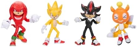 Sonic The Hedgehog 3 Movie 5-InchAction Figure 4-Pack, Articulated Figures from Jakks Pacific's Wave 2 Include Super Sonic The Hedgehog, Shadow