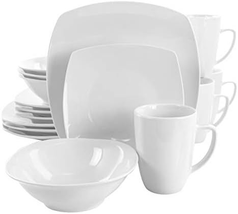 Elama Cara 16 Piece Round Porcelain Dinnerware Set in White