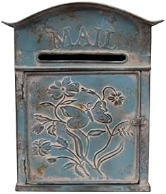 Creative Co-Op Distressed Blue Embossed Tin Mail Box