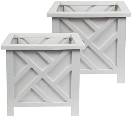 Trenton Gifts Chippendale White Planter Box Set of 2 - Elegant Outdoor Plant Pot for Patio, Porch Decor, and Garden Display