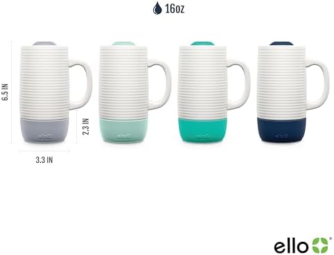 Ello Jane 18oz Ceramic Travel Mug with Handle, Splash-Resistant Slider Lid and Built-in Coaster, Perfect for Coffee and Tea, BPA Free, Dishwasher Safe