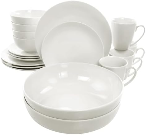 Elama White Porcelain Dish Dinnerware Set, 18 Piece, Newman