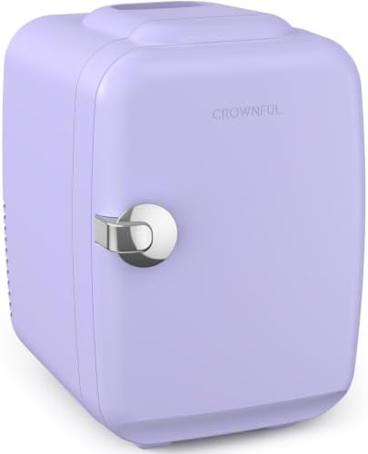CROWNFUL Mini Fridge, 4 Liter/6 Can Portable Cooler and Warmer Personal Refrigerator for Skin Care, Cosmetics, Beverage, Food, Great for Bedroom
