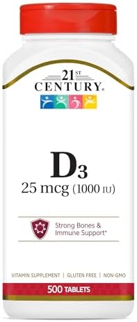 21st Century Vitamin D3 1000 IU Tablets, Bone & Immune, 500 Count | Vitamin D3 1000 IU Tablets
