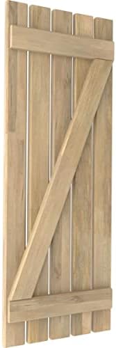 19 1/2"W x 70"H Americraft Five Board (2 Batten) Exterior Real Wood Spaced Board-n-Batten Shutters w/Z-Bar (Per Pair), Unfinished