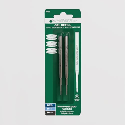 Monteverde Capless Gel Refill to Fit Montblanc, Medium, Blue/Black, 2 Pack | Capless gel refill offers smooth