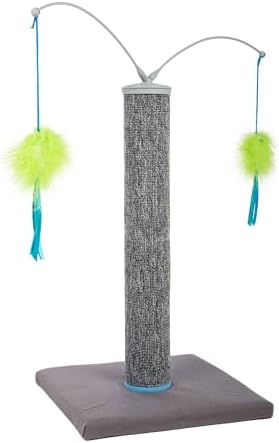 SmartyKat Scratch 'N Spin Carpet Cat Scratching Post with 2 Spinning Wand Toys, Plus 2 Replacement Wands - Gray & Blue