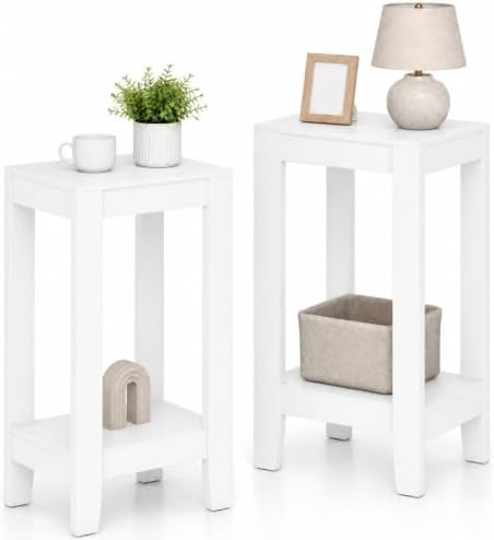 Giantex 2-Tier End Table Nightstand, Bedside Sofa Table for Living Room Bedroom, Narrow Telephone Table with Shelf and Legs for Small Spaces, Espresso