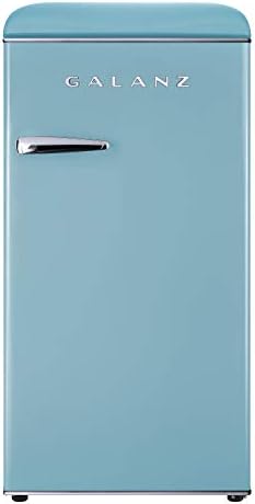 Galanz GLR33MBER10 Retro Compact Refrigerator, Single Door Fridge, Adjustable Mechanical Thermostat with Chiller, Blue, 3.3 Cu Ft