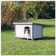 Trixie Natura Classic Dog House - Wooden Outdoor Shelter with Weatherproof Sealer, Hinged Roof & Adjustable Legs for Medium Dogs - Gray - 27 x 41 x 28.5 in
