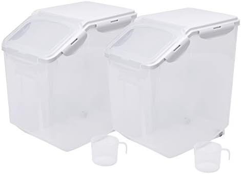HANAMYA 10 Liter / 20 lbs Rice Storage Container with Measuring Cup, BPA free, For Rice | Grain | Pet Food | Flour, 2 counts, Clear
