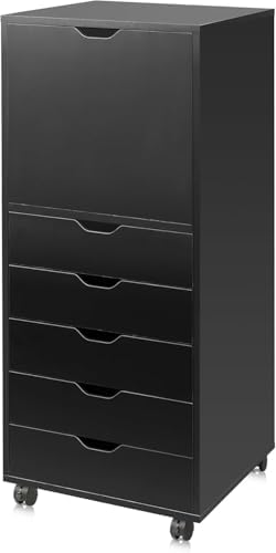 DEVAISE 7-Drawer Office File Cabinets, Mobile Craft Storage Cabinet, White | Wood Drawer Unit, Storage Cabinet, Rolling Cart, Printer Stand, Filing Cabinet with Drawers