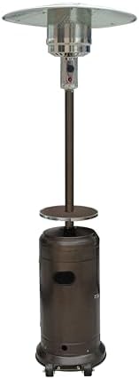 AZ Patio Outdoor Propane Gas Patio Heater, 48K BTU's, Open Door Design, Adjustable Table, Single pole, Weight Bladder Included, Regulator and Hose, Hammered Bronze Finish