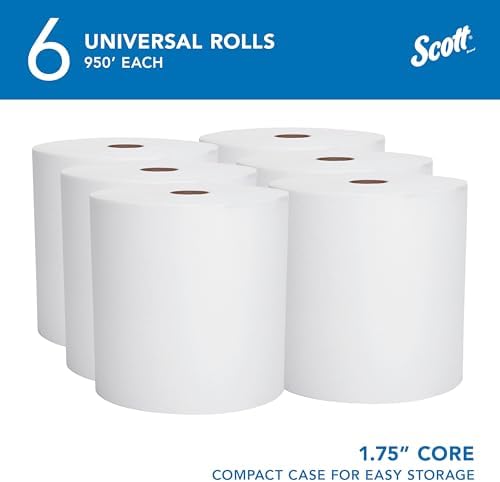 Scott Professional Hard Roll Paper Towels, Bulk, 6 Rolls x 950' (02001) | Purple Core, High-Capacity, Elevated Design, Absorbency Pockets, White, Plus Tier, Compatible with Scott Essential Dispensers
