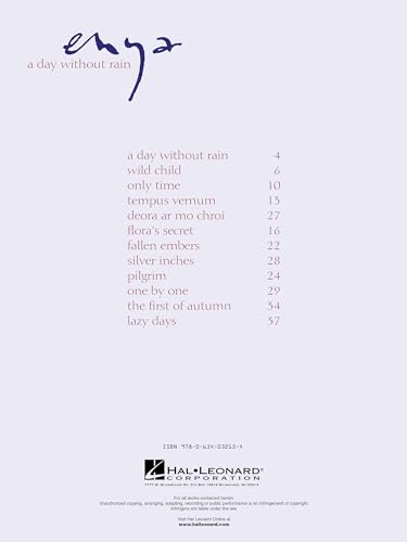 Enya - A Day Without Rain | Piano Vocal Guitar Songbook | 12 New Age and Celtic Hits | Includes Sheet Music, Lyrics