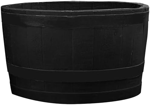 RTS Companies Home Accents 24" Whiskey Barrel Planter, Durable Polyethylene Indoor/Outdoor Flower Pot, Weather-Resistant Plastic Garden Planter, Black, 1-Pack