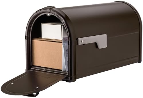 Architectural Mailboxes Hillsborough Post Mount Mailbox, Rubbed Bronze | Galvanized steel build for outside with rust-resistant powder-coat finish and a magnetic door closure. USPS approved.
