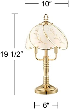 Polished Brass Flower Petal 15" Small Table Lamp Gold Touch 4-Way Glass Off | Etched Shade Art Traditional Cottage Floral Bedroom House Bedside Nightstand Home Office Living Room