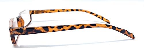 The Parker Rectangle Half Frame Reading Glasses, Unisex Semi Rimless Readers + 1.50 Tortoise