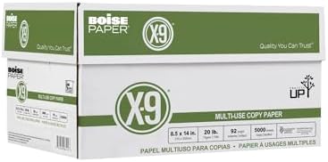 Boise® X-9® Multi-Use Printer & Copy Paper, 10 Reams, White, Legal (8.5" x 14"), 5000 Sheets Per Case, 20 Lb, 92 Brightn