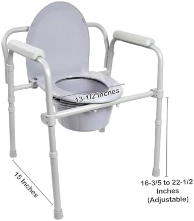 McKesson Folding Commode Chair with 7.5 qt Bucket, 13 1/2 in, 1 ct | Seat Width, Adjustable Height