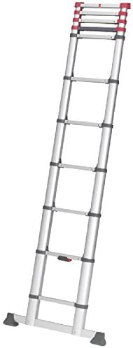 Hailo T80 FlexLine | Aluminum telescoping Ladder | 11 rungs | Height Adjustable up to 10.5FT | Single rungs can be Extended | Transport Belt