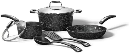 Starfrit The Rock 8PC Non-Stick Cookware Set, Black | Durable Forged Aluminum, Oven Safe, PFOA Free, Easy to Clean