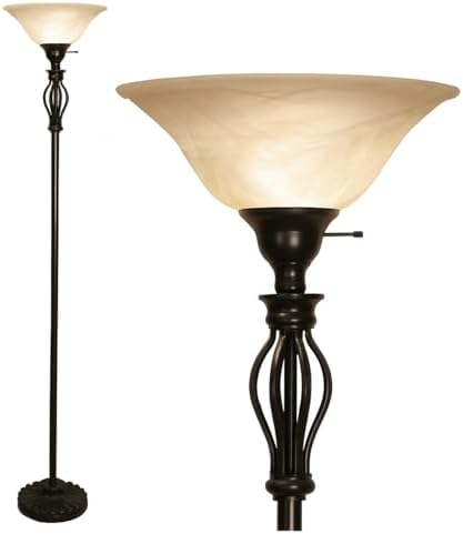 LIGHTACCENTS Bronze Floor Lamp with Glass Alabaster Swirl Amber Shade - Elegant Home Decor Standing Lamp - Ideal Floor Lamps for Living Room