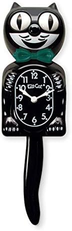 Kit-Cat Classic Black Clock with White and Green Bow Ties