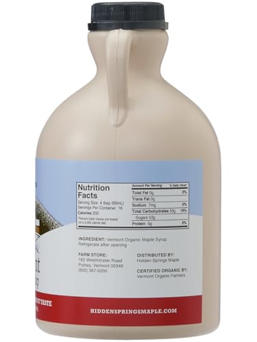 Hidden Springs Maple Organic Vermont Maple Syrup, Grade A Dark Robust (Formerly Grade B), 32 Ounce, 1 Quart, Family Farms, BPA-free Jug