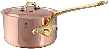 Mauviel M'Heritage 150 B 1.5mm Polished Copper & Stainless Steel Sauce Pan With Lid, And Brass Handles, 1.9-qt, Made in France