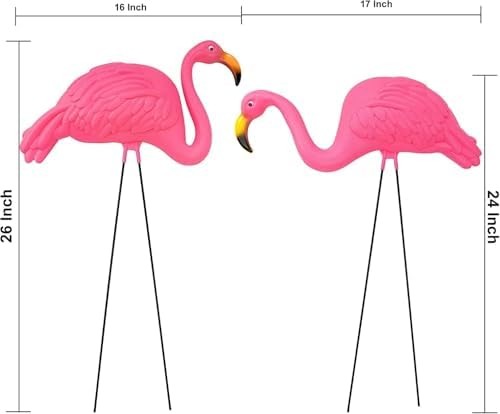 Pink Flamingos Yard Decorations - 2 Pack Extra Large 24" Tall Plastic Flamingo Statue w/Metal Stakes - Lawn Ornaments & Garden Decor for Outdoor
