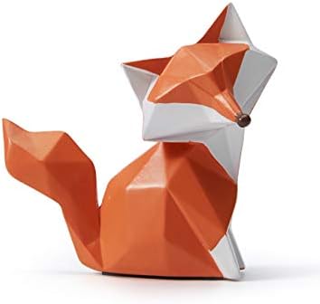 HAUCOZE Fox Statue Figurine Animal Sculpture Modern Home Decor 4.0 Inch | Orange Resin Geometric Art Birthday Holiday Gift Handmade Ornament for