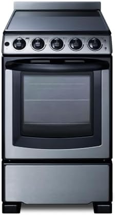 Summit 20” Electric Range, Stainless Steel and Black- REX2071SSRT | 2.3 cu.ft. Capacity Oven, Smooth Glass CookTop, 4 Burner Range, 220VOLT
